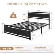 Sha Cerlin Black Full Size Heavy Duty Metal Platform Bed Frame with Wooden Headboard & Footboard, Adult