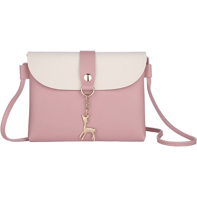 Bolso cruzado pequeño, bolso pequeño de cuero PU para mujeres y niñas con colgante con correa/cadena dorada JAMW Sencillez