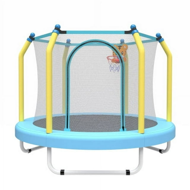Trampolín de 55 pulgadas para niños Trampolín para niños pequeños de interior y al aire libre con aro de baloncesto
