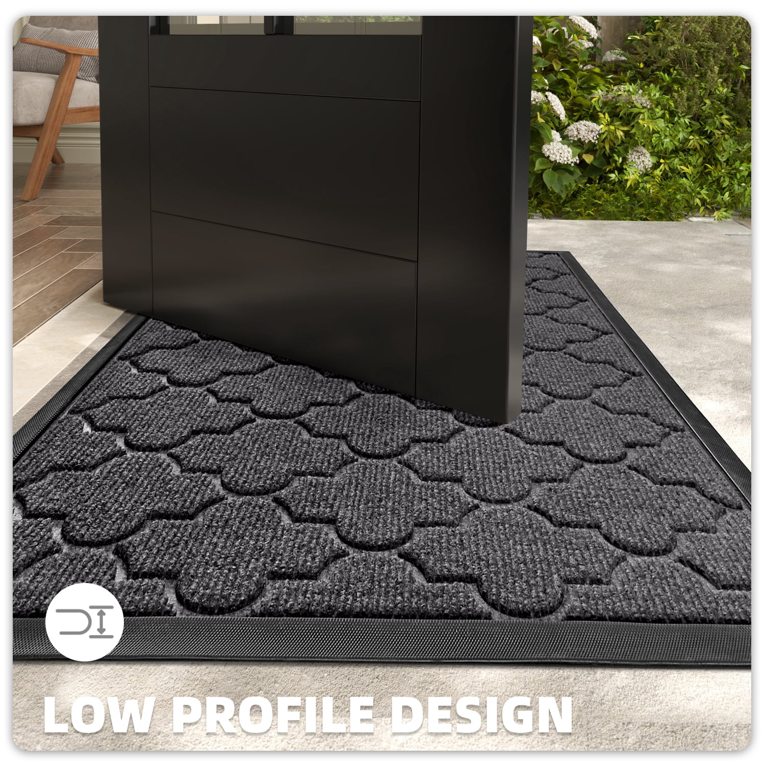 PABUBE Outdoor Door Mat Non Slip Backing Doormat,Low Profile Doormat Entry Rug, Outside Floor Mat for Entryway, Gray, 36" x 60"