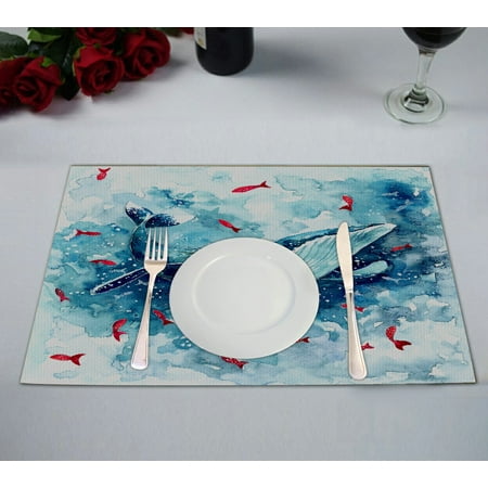 

GCKG Cute Animal Placemat Watercolor Whale Placemat 12x18 Inch Set of 2