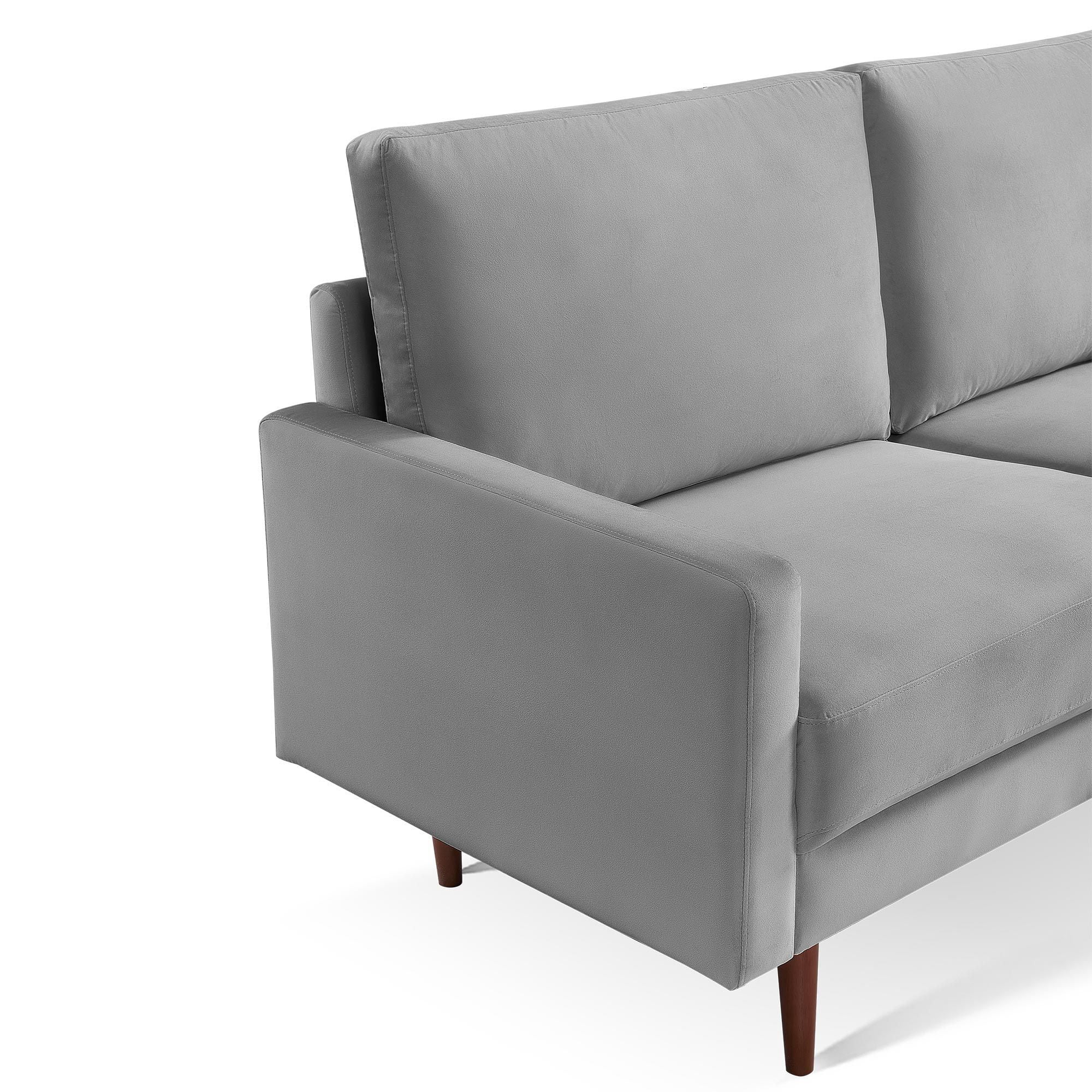 Lovelock 57" Mid-Century Modern Sofa Couch, Velvety Smooth Upholstered Loveseat with Wooden Legs, Suitable for Apartment, Dorm, Bedroom, Grey