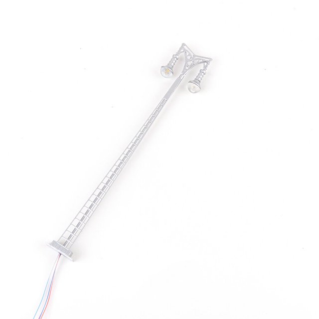 Model Train Lamppost with Ladder Courtyard Decorations LED Railway Light Two-Heads Track Lamp Table Scenery Accessories Gray (White Light)