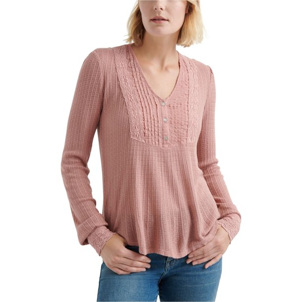 Lucky Brand Womens Pintuck Bib Pullover Blusa, Rosa, Mediano Lucky Brand Pull-over