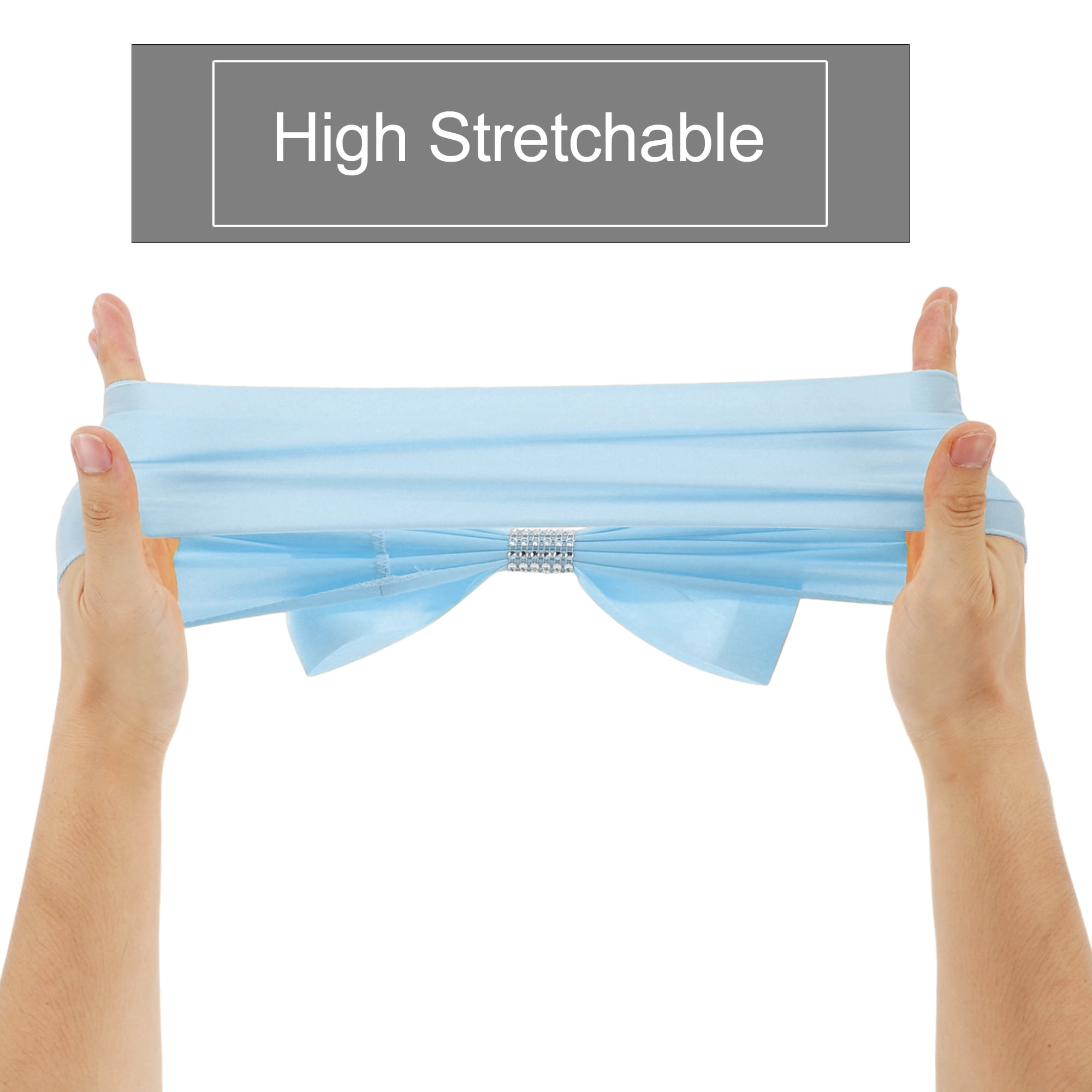 Unique Bargains 10Pcs Chair Sashes Bow Stretch Cover Band for Wedding Christmas Dark Blue