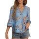 thumbnail image 1 of SAYOO Tops casuales para mujer, estampado floral, manga 3/4, cuello en V, ahuecado, patchwork, tops sueltos SAYOO casual, 1 of 6