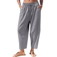 thumbnail image 2 of Oksale Barrel Pants for Women Petite Pull On Capri Pants with Pockets Loose Casual Drawstring Elastic Waist Linen Capris for Vacation Gray M, 2 of 8