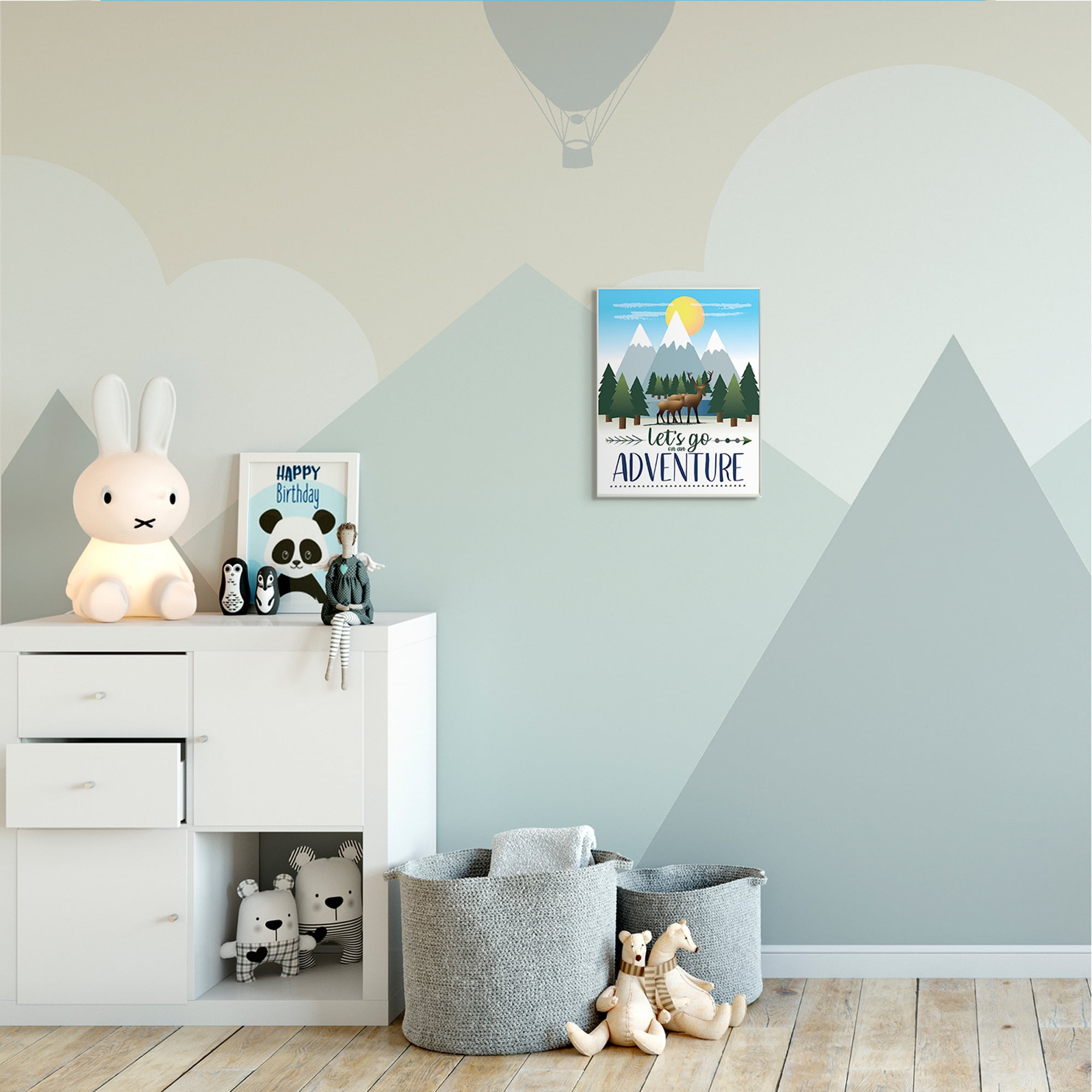 Stupell Industries Let's Go Adventure Phrase Forest Animal Mountain Range Inspirational Painting Unframed Art Print Wall Art, 10 x 15