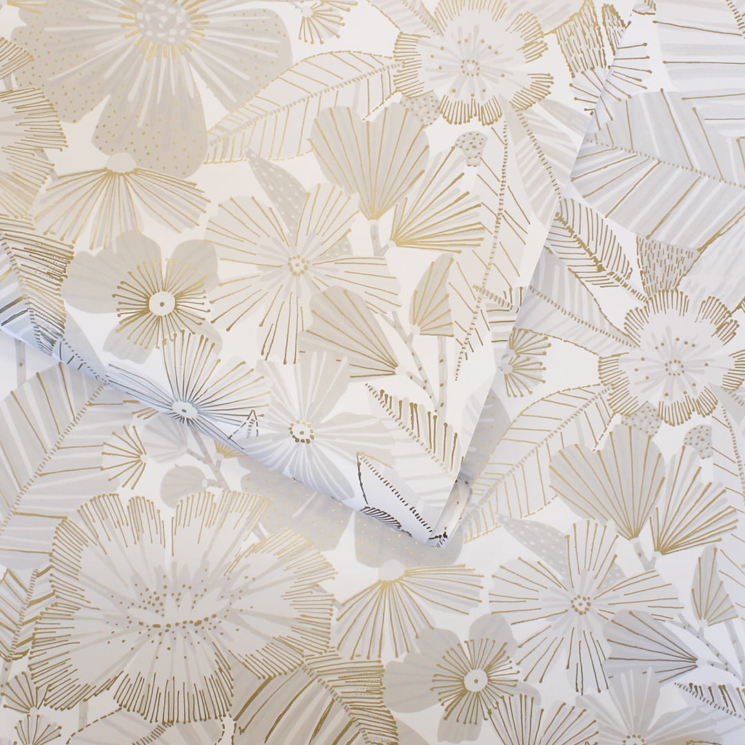 Tempaper Metallic Bloom White Floral Peel and Stick Wallpaper, 20.5" x 16.5'