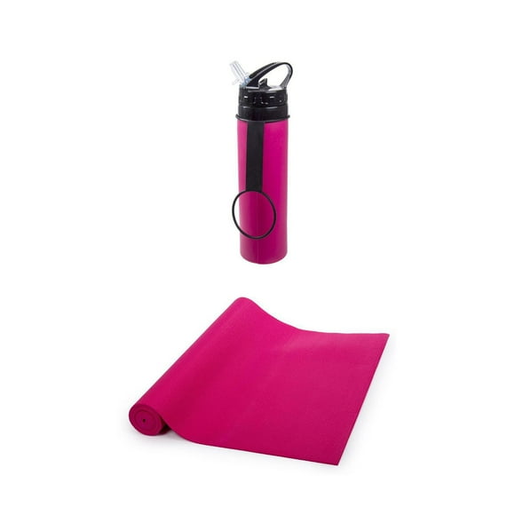 Ensemble de fitness avec Tapis de yoga antidérapant et bouteille d'eau de sport en silicone de Bodico, rose