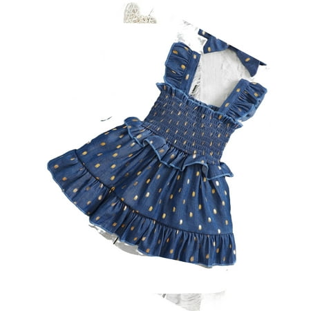 

Cute Polka Dot Square Neck A Line Sleeveless Royal Blue Baby Dresses (Baby s)