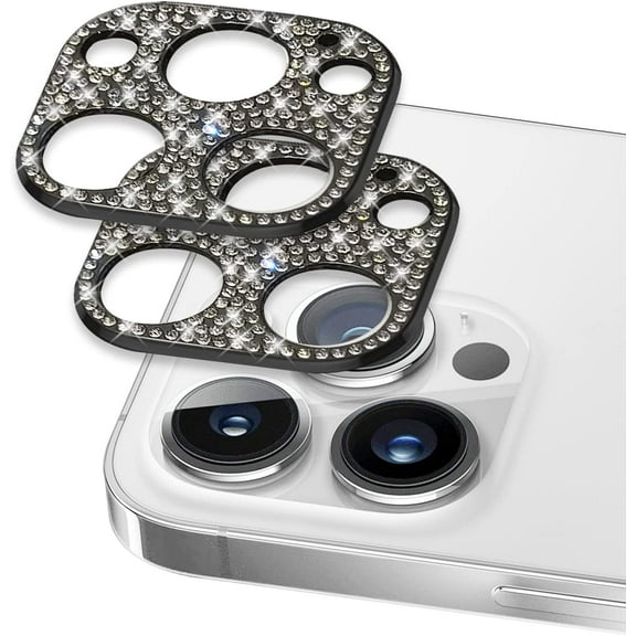 [2 Pack] for iPhone 13 Pro Max Camera Lens Protector Cover 3D Bling Diamond Lens Case Glitter Diamond Crystal Metal Lens Decoration Cover for iPhone 13 Pro Max for Women Girls Silver