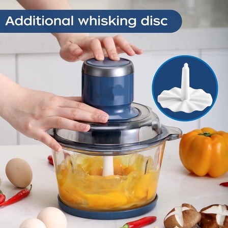 Food Processor,Electric Food Chopper with 7-Cup (1.7L) Glass Bowl, 4 Bi-Level Blades for Chopping,Grinding,Mincing,Whisking,Meal Prep,300W,Blue