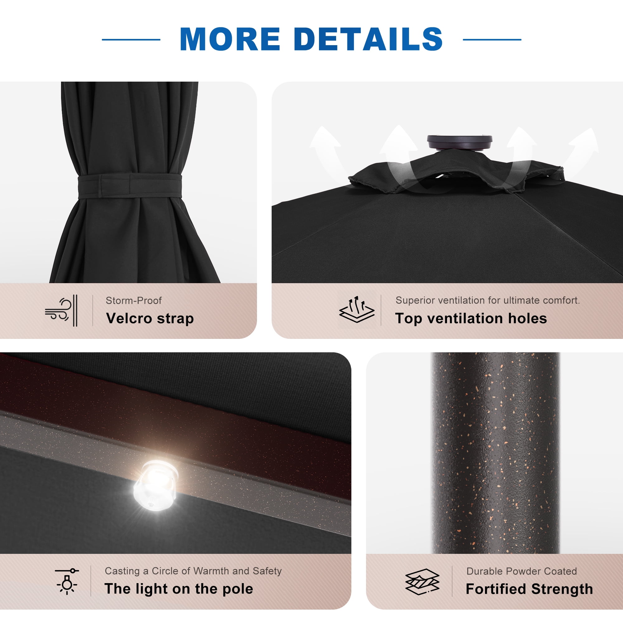 CHYVARY 10 x 6.5ft LED Outdoor Patio Umbrella Rectangular Market Outside Table Umbrella for Deck, Poolside and Yard, Black