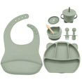 thumbnail image 3 of Silicone Baby Toddler Tableware Set Children Non-Slip Dinnerware with Silicone Bib Silicone Bowl Divided Plate with Suction Silicone Sippy Cup Silicone Snack Cup for Baby Toddler, 3 of 10