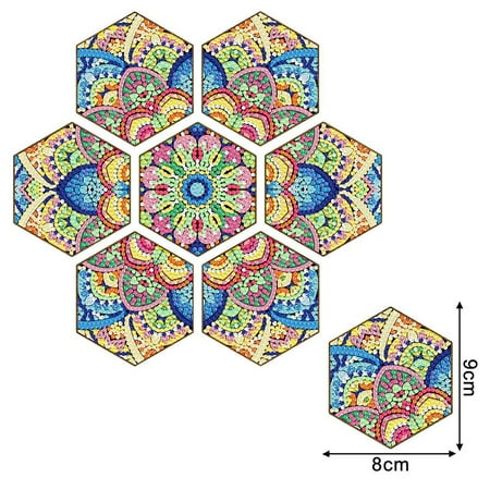 

5D DIY Diamond Painting Coasters Kit with Holder Adults & Kids Art Craft 7 Pcs