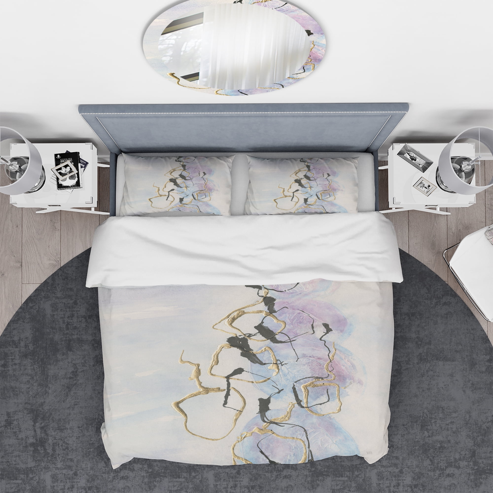 Designart 'Gold Lines on Pastel I' Geometric Duvet Cover Set