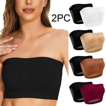 Dazajoo 2PC Strapless Bras for Women Non-Slip Silicone Bandeau Bra Seamless Wireless Strapless Bra Padded Tube Top Bra Yoga Workout Underwear Today s Deals Brown M