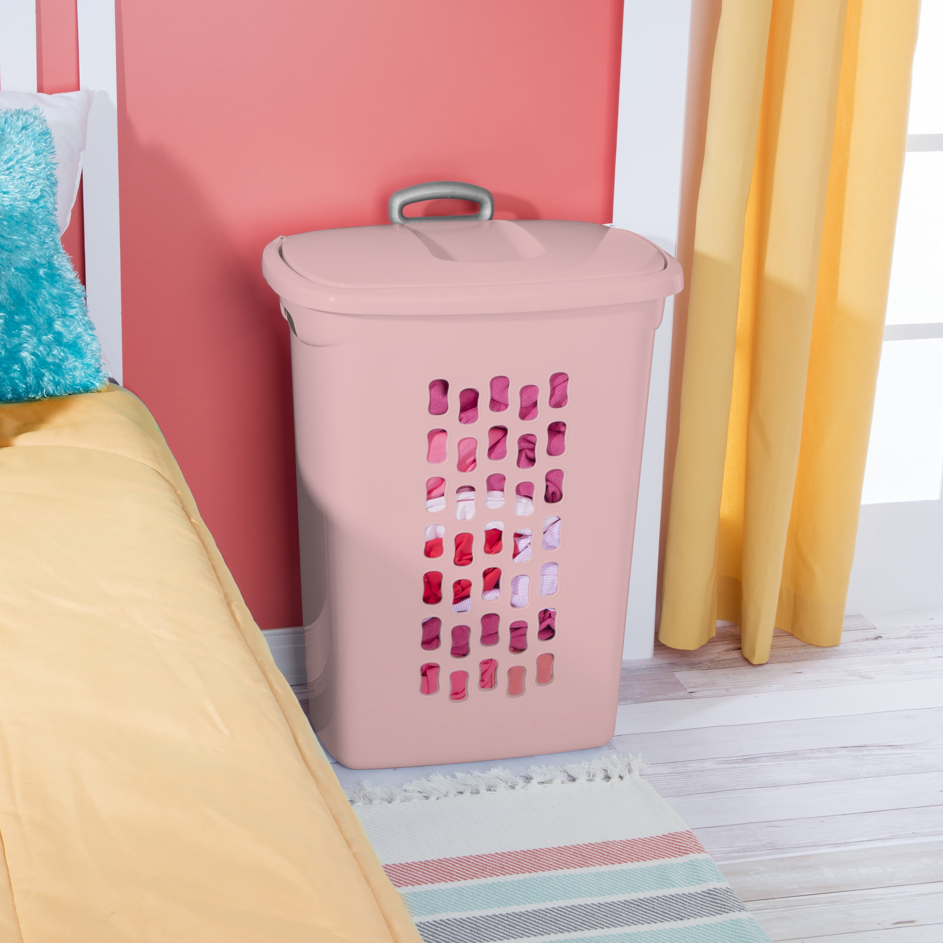 Sterilite Ultra™ Wheeled Plastic Laundry Hamper, Blush Pink, Set of 2