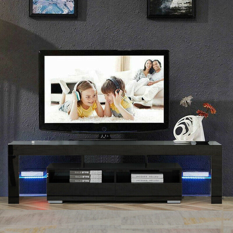 Details about   High Gloss TV Stand Unit Cabinet 2 Storages Console Table w/Colorful LED Light 