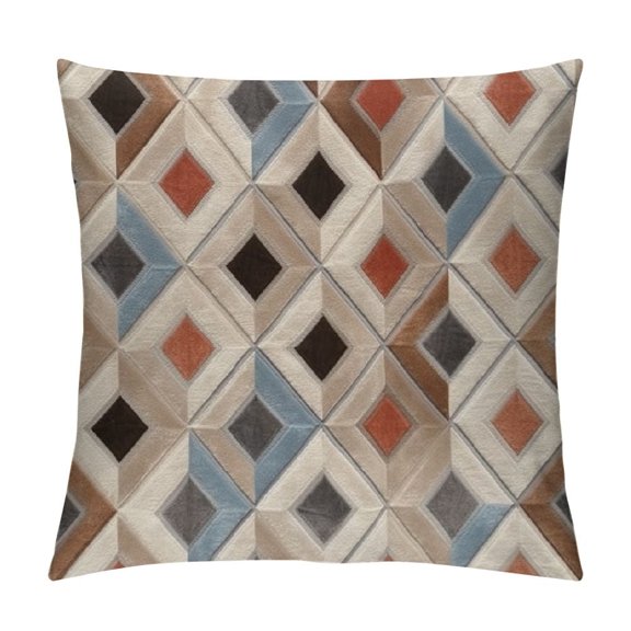 Square Pillow Geometric Plaid Embroidery Cut Velvet Cushion Case Luxury Modern Throw Pillow Cover Decorative Pillow for Couch Sofa Living Room Bedroom Car Brown Gray