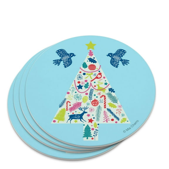 Folk Christmas Tree Novelty Coaster Set
