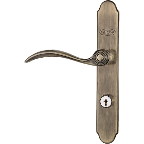 Larson QuickFit Storm Door Lever Handle Set - Lockable Brass - Antique Brass Finish — Residential Use, Standard Application