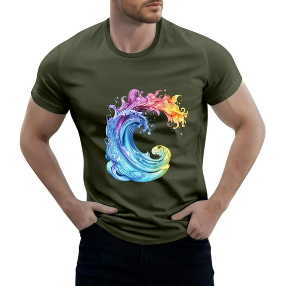 NAMTYQX Hawaiian Shirt for Men Slacking Loose Short Sleeve Casual Plus Size Lightweight Elasticated Crew Neck Soft Patterned Mens Graphic T-Shirts Army Green Size 3XL