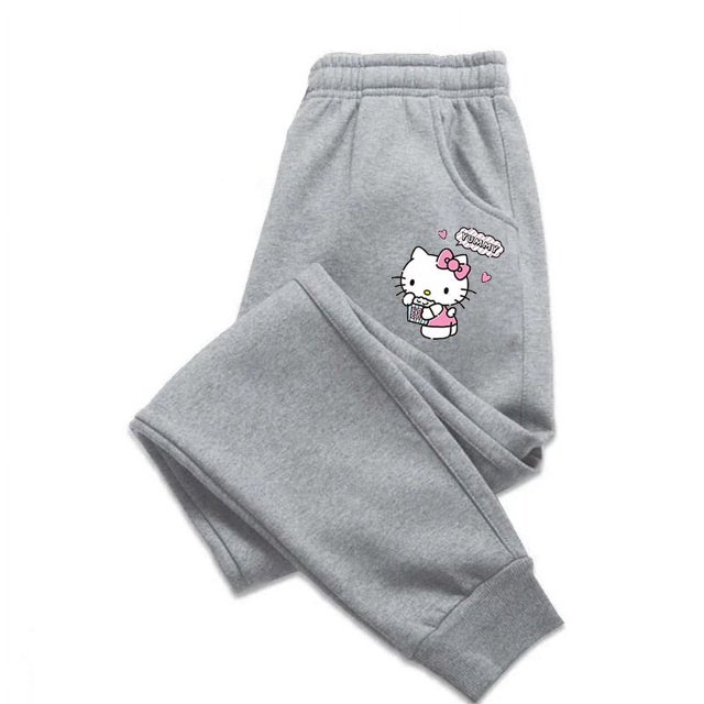 Pantalones con estampado de dibujos animados de Hello Kitty para niñas, ropa de calle de alta calidad, dos tonos, otoño e invierno, Sanrio