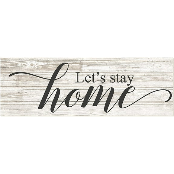 Let's Stay Home Rustic Wood Wall Sign 6x18 (White)…