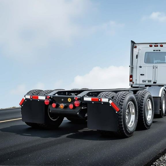 KFFKFF Angled Spring-Loaded Mud Flap Hangers, 1-1/8" Bolt Spacing for Semi Trucks, Heavy-Duty Mud Flap Hanger Set with Reflective Strips, Black