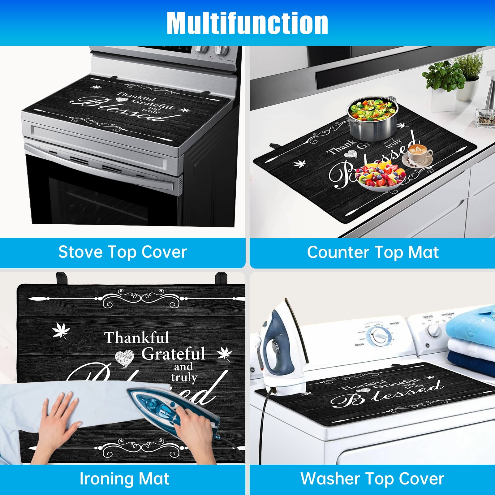 Stove Top Cover for Electric Stove (28.5”x 20.5”), Heat Resistant Glass Cooktop Cover, Multipurpose Stove/Counter/Washer Top Protector, Dishwasher Safe Natural Rubber (Thankul)