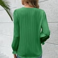 thumbnail image 4 of AXXD Women Blouses Green Basic 2024 Fall Solid Color Long Sleeve V-Neck Lace Splicing Hollow Bubble Sleeve Shirt, 4 of 6