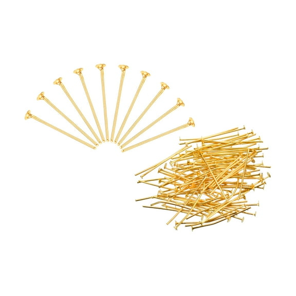 Uxcell 200Pcs Flat Head Pins for Jewelry Making 25mm Brass Flat Head Pins Jewelry Head Pins 20 Gauge Gold