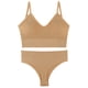 thumbnail image 2 of Conjunto de lencería sin costuras de 2 piezas con cuello en V para mujer: sujetador sin relleno y tanga, poliéster, color liso, estilo sexy/casual, adecuado para primavera/verano, 2 of 8