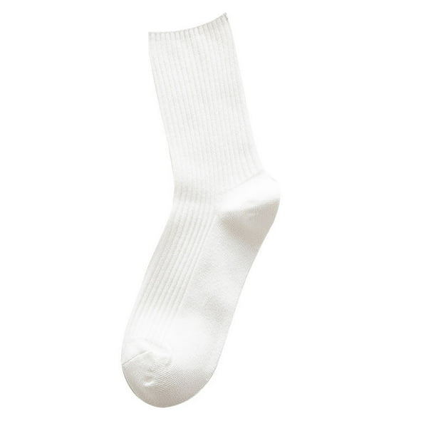 Calcetines apilables de doble aguja para otoño e invierno, calcetines de mujer de media caña, calcetines de algodón de color liso, calcetines blancos de moda que combinan con todo