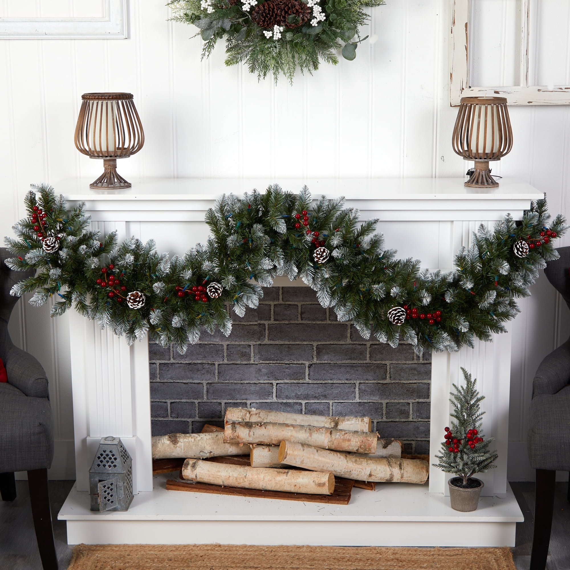 Nearly Natural 6' Snow Tip Christmas Garland with Pinecones, Prelit 100 Multicolor LED Lights