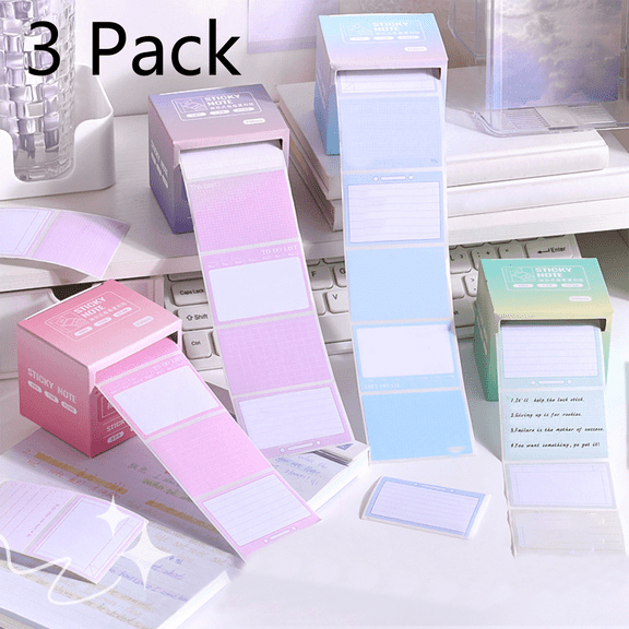 FEOLGEHLY Pull-out Sticky Notes, 3 Pack(256 Sheets/Pack) Lined Sticky Notes, Semi Transparent Sticky Notes, Pastel Sticky, Self-Stick Note Pads Notes for Office Home, Memo Notes, Journals (Purple)