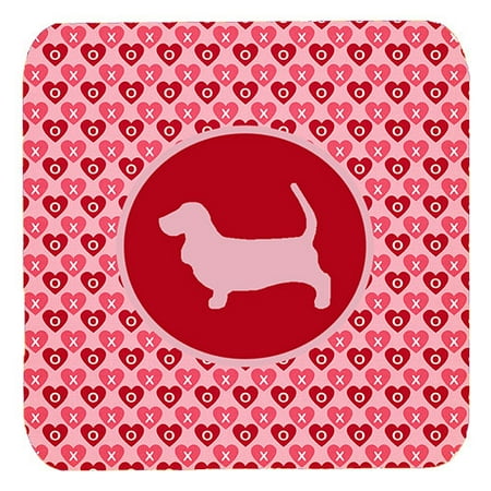 Set of 4 Basset Hound Valentine Hearts Foam Coasters