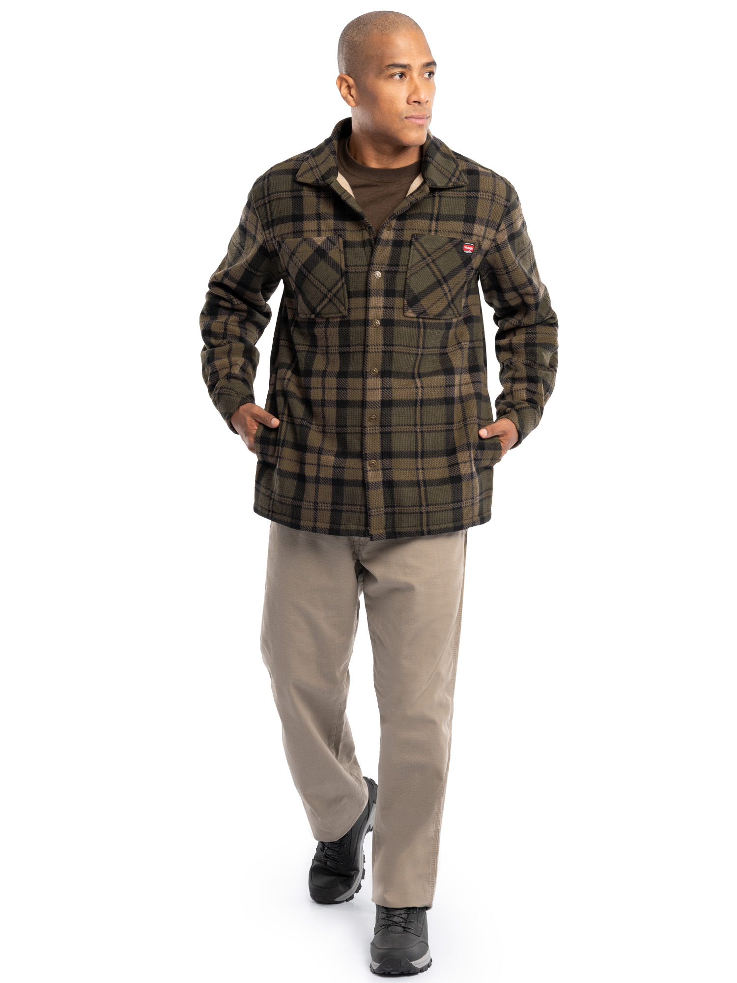 Wrangler Workwear Men's Button-up Bonded Flannel Texture Long Sleeve Overshirt, Size S-3XL