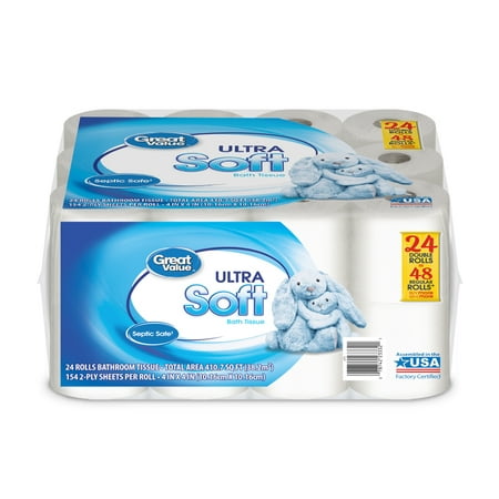 Great Value Ultra Soft Toilet Paper, 24 Double (Best Toilet Paper For Septic Systems)