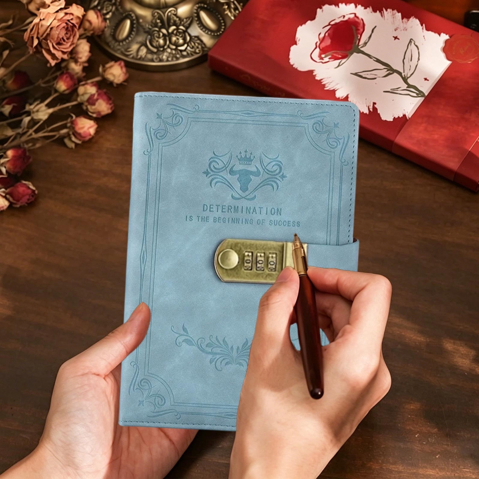 Lock Diary, Vintage Lock Journal, Refillable Personal Locking Diary, for Daily Writing and Recording Privacy Protection Blue