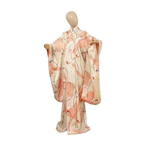 DEAR VANILLA Authentic Traditional Japanese Furisode Kimono for Women Silk Robe Made in Japan KMF-0283