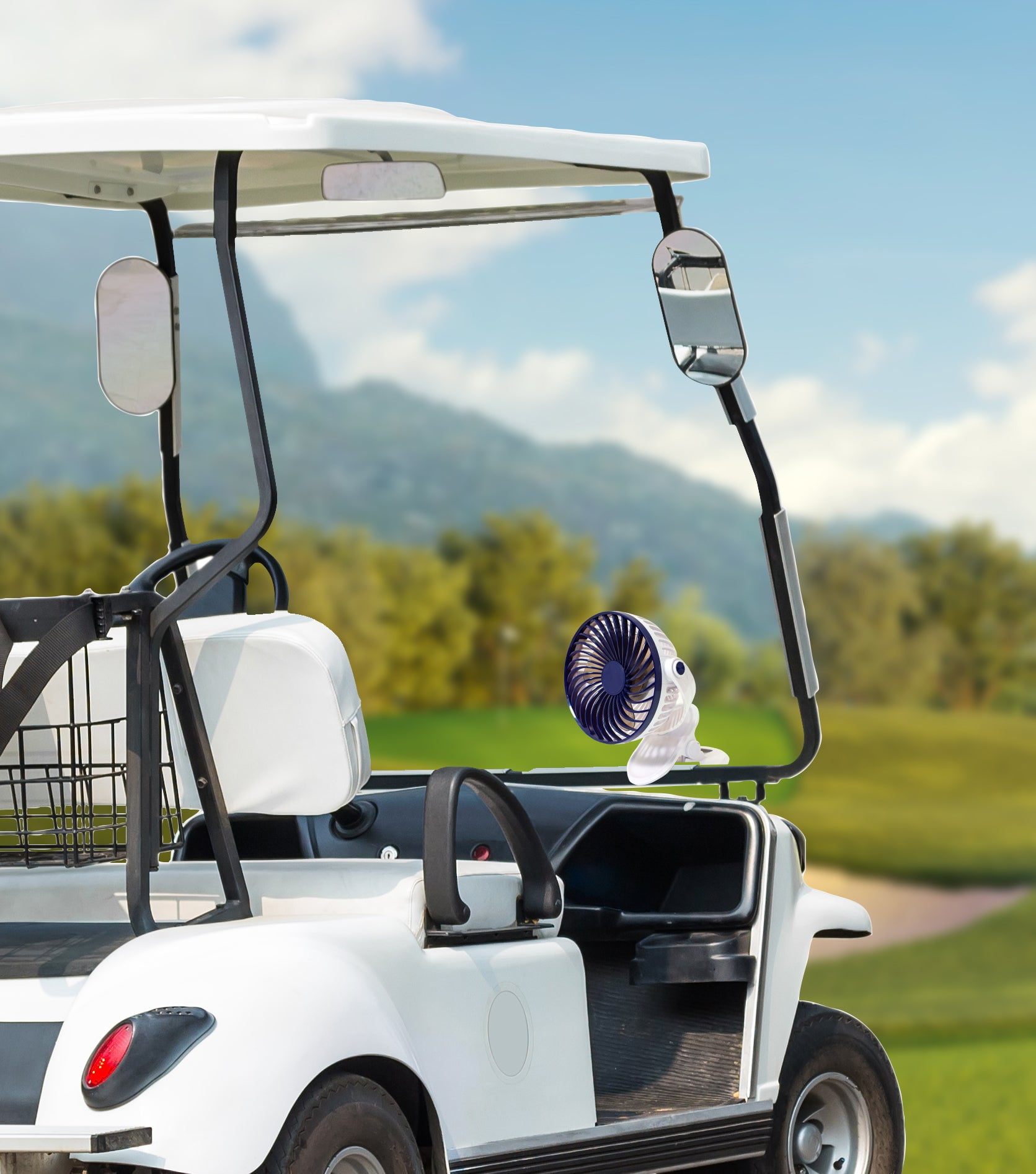 JEF World of Golf Portable Mini Battery Golf Cart Table Fan with Clip
