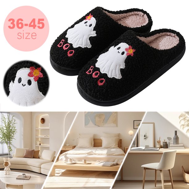 Pantuflas algodón cálidas con fantasma dibujos animados lindos Halloween pantuflas felpa para el (42-43) Adecuado para 41-42 pies
