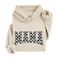 thumbnail image 3 of Checkered Mama Hoodie for Women Trendy Varsity Checkerboard Pullover, Sand Hoodie, M, 3 of 8