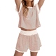 thumbnail image 2 of Conjunto de 2 Piezas de Verano para Mujer, Camiseta de Corta A Rayas y Pantalones Cortos, Conjunto A Juego, Rosa, XXL, 2 of 7