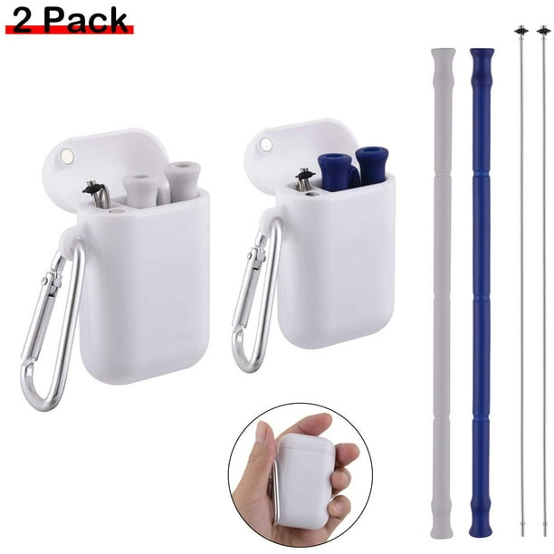 Reusable Silicone Collapsible Straws with Case, Portable Reusable Drinking Straws with Keychain