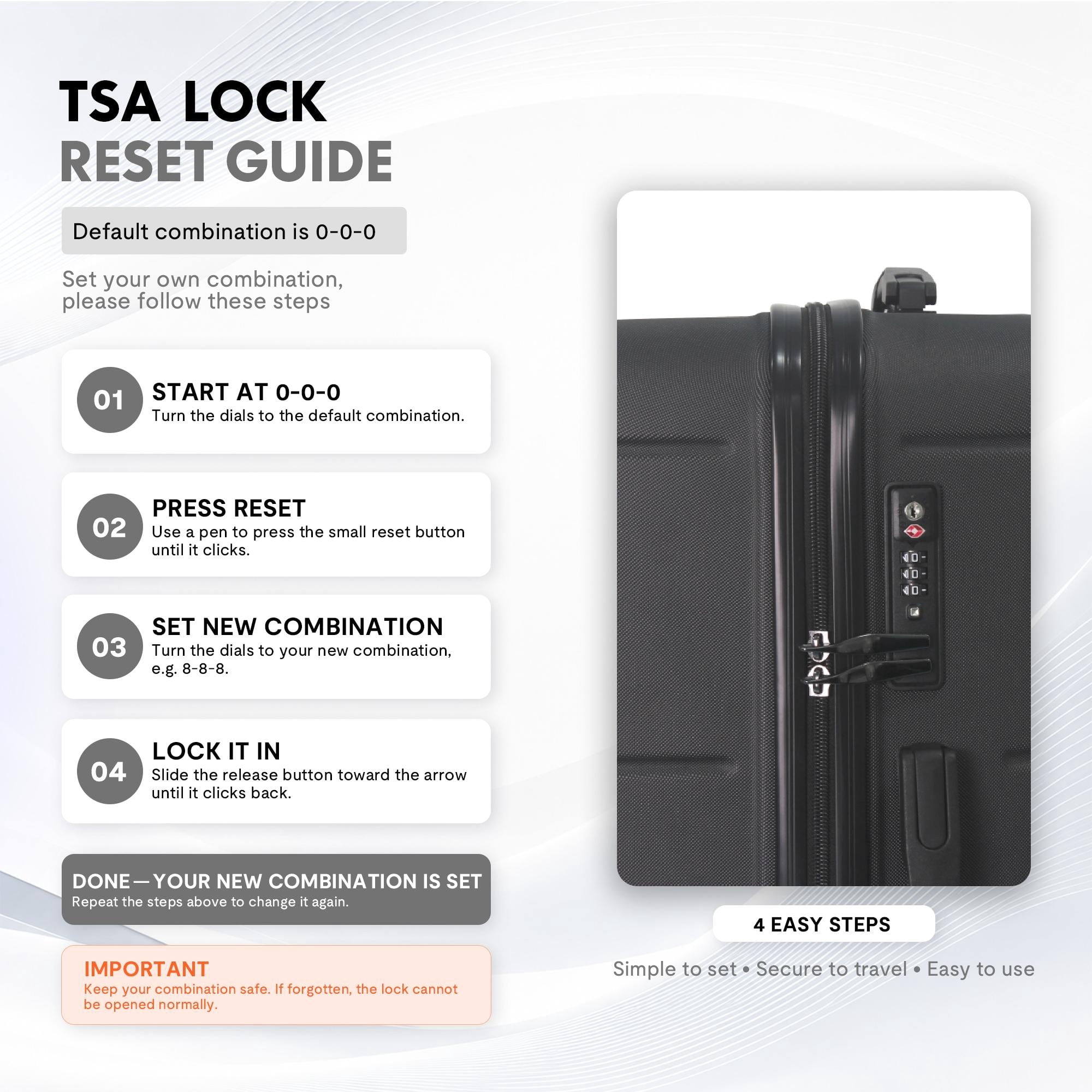 3-Piece ABS Hardshell Luggage Set, Lightweight Scratch-Resistant Suitcases with Silent Spinner Wheels & TSA Lock, Black