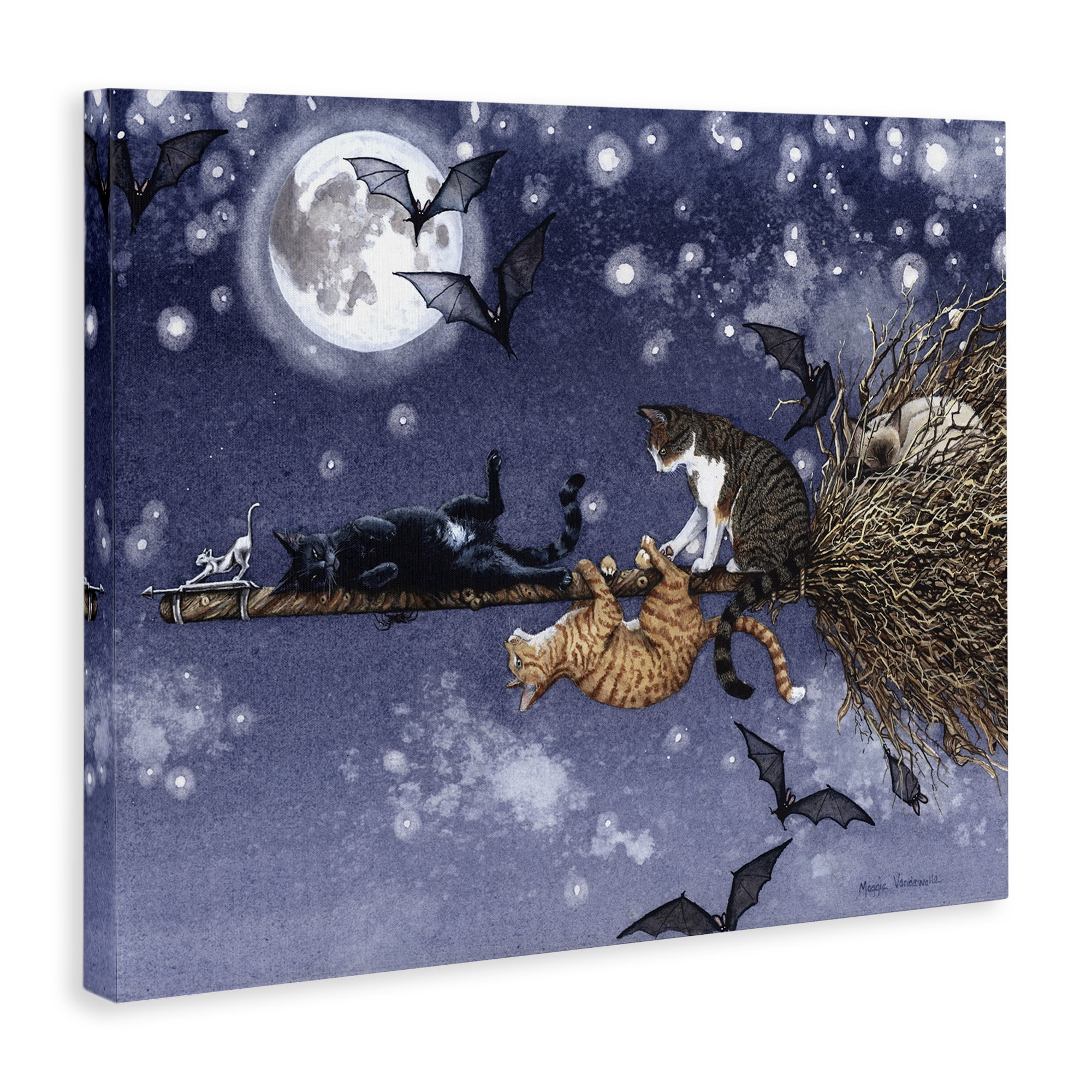 Stupell Industries Joyriding Cats on Broom Holiday Painting Gallery Wrapped Canvas Art Print Wall Art, 20 x 16